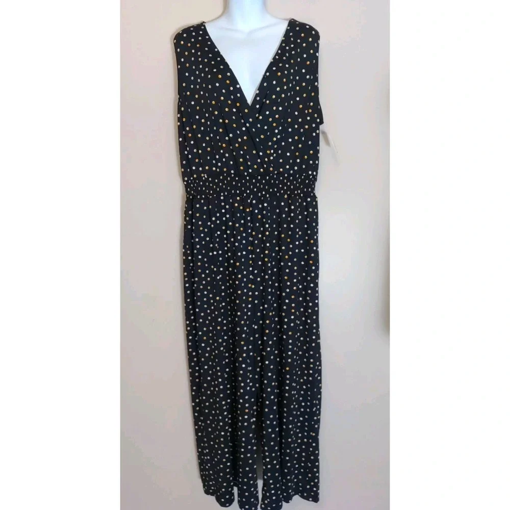 Roz & Ali‎ Black Orange White Polka Dot Sleeveless Ankle Jumpsuit Romper Size Xl